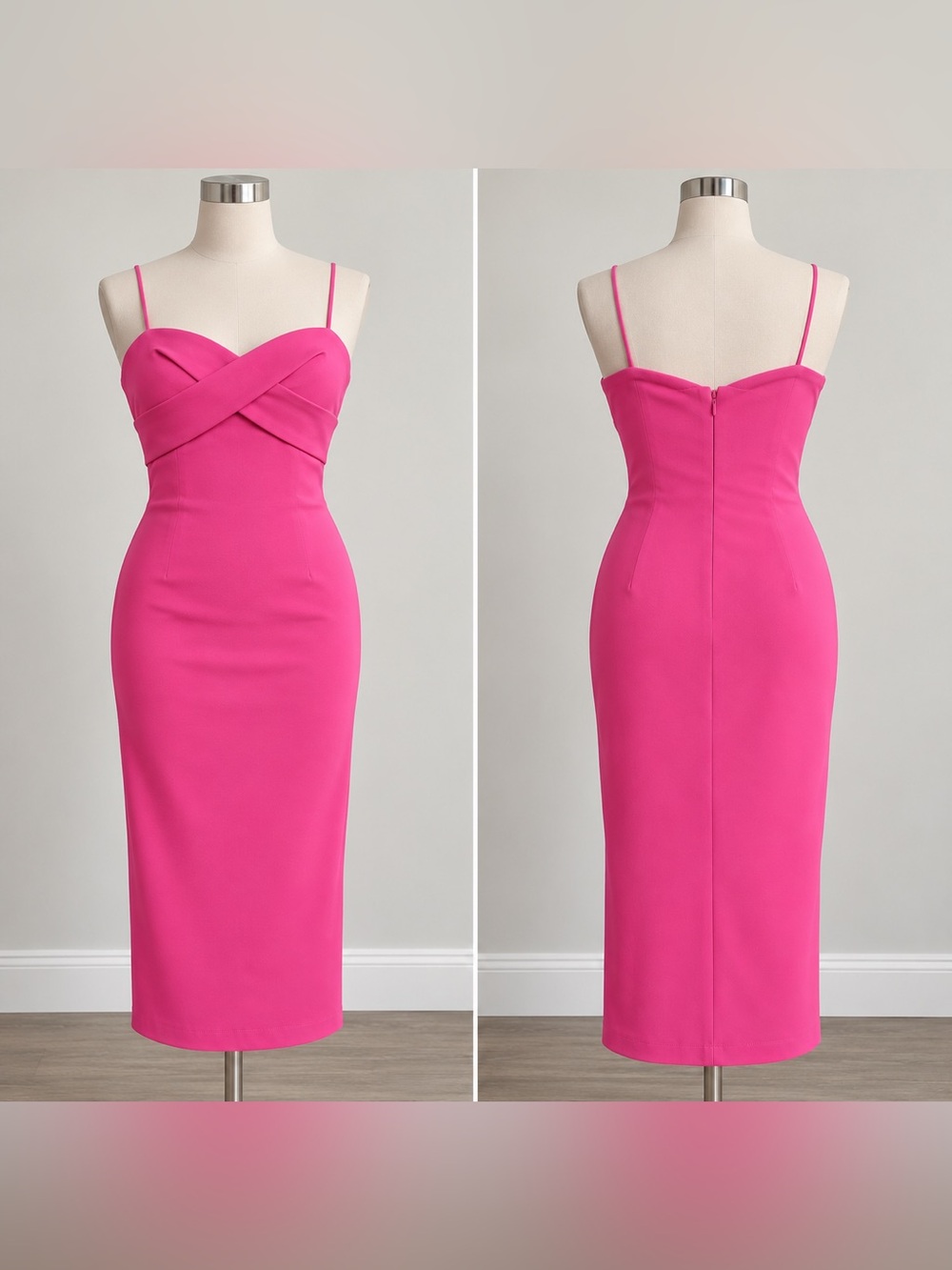 Love By Design Hot Pink Midi Dress with Spaghetti Straps